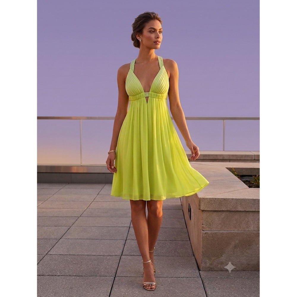 Aidan Mattox Silk Cocktail Dress 2 Beaded Halter Party Formal Ethereal Glam Hoco